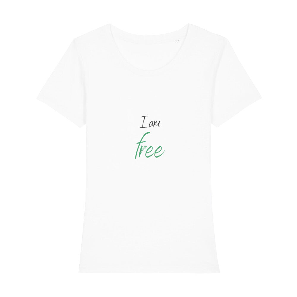 christliches T-Shirt für Frauen in weiß aus 100 % Bio-Baumwolle "I am free" aus unserer I am... Kollektion