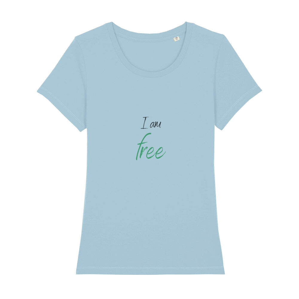 christliches T-Shirt für Frauen in hellblau aus 100 % Bio-Baumwolle "I am free" aus unserer I am... Kollektion