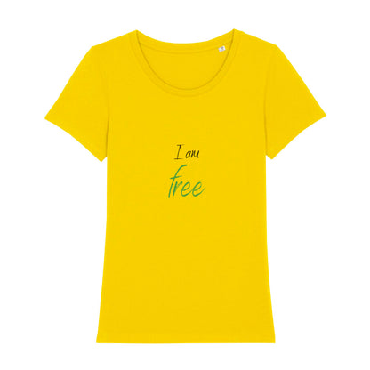 christliches T-Shirt für Frauen in gelb aus 100 % Bio-Baumwolle "I am free" aus unserer I am... Kollektion