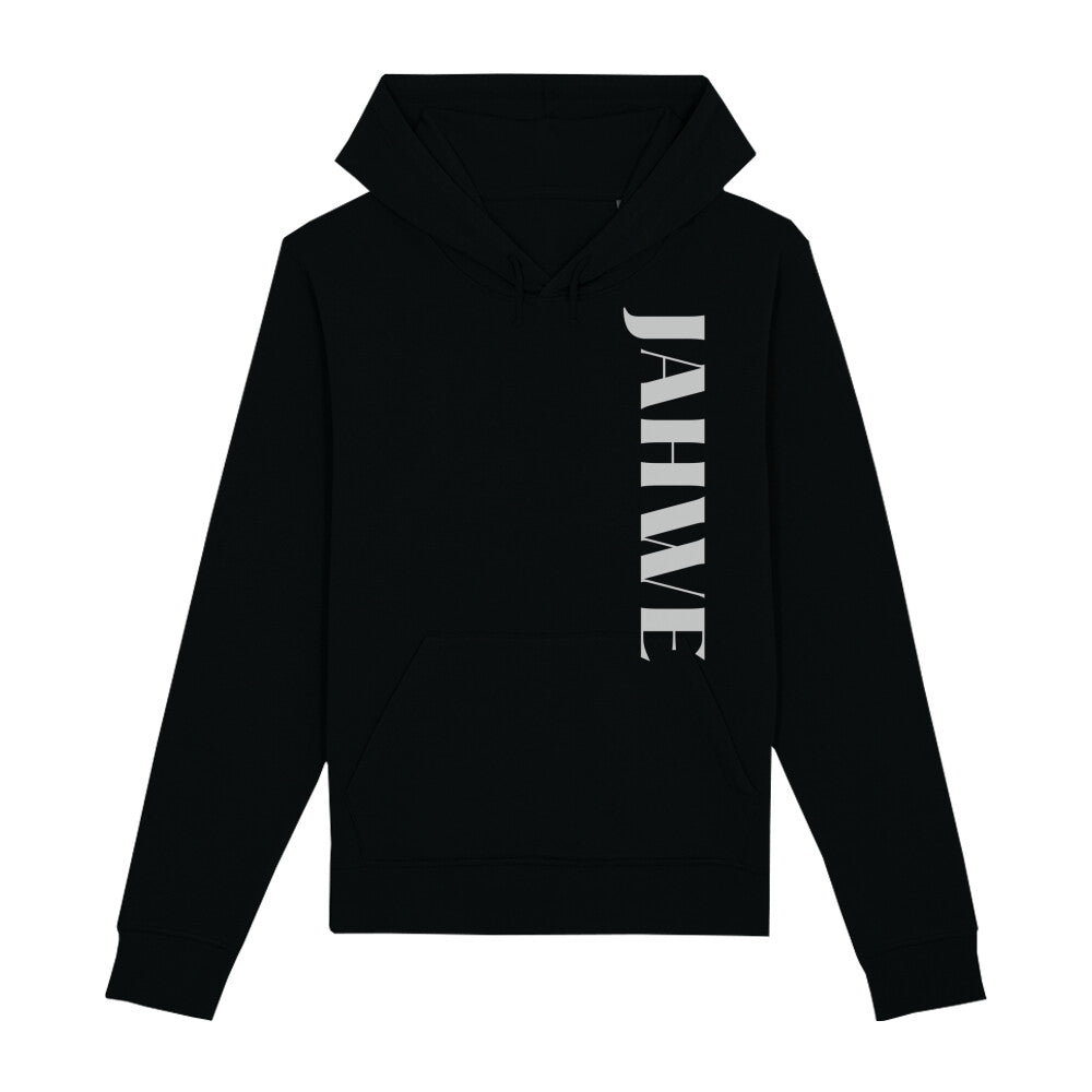 christlicher Hoodie für Frauen und Männer in schwarz aus Bio-Baumwolle " Jahwe "