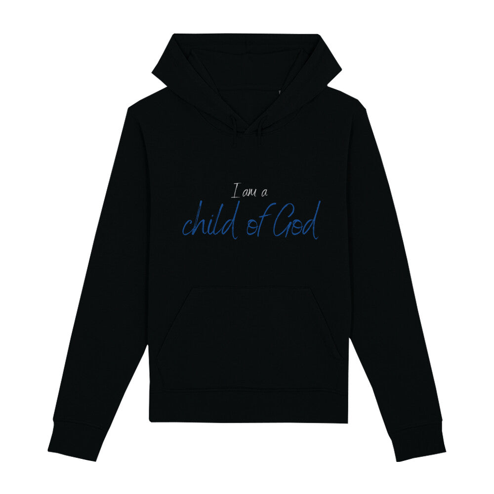 christlicher Hoodie für Frauen und Männer in schwarz aus Bio-Baumwolle " I am a child of God " aus unserer I am... Kollektion