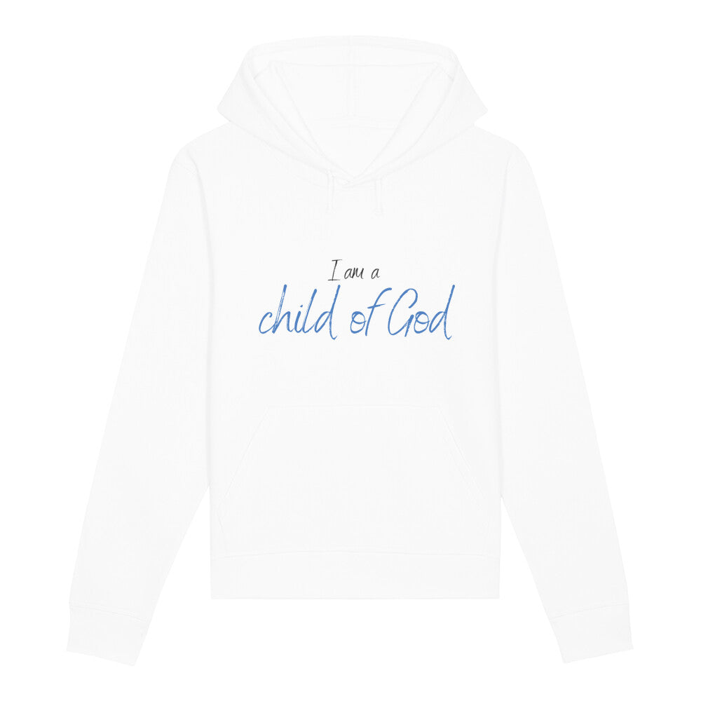 christlicher Hoodie für Frauen und Männer in weiß aus Bio-Baumwolle " I am a child of God " aus unserer I am... Kollektion