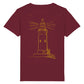 christliches T-Shirt für Kinder mit einem Unisex-Schnitt in dunkelrot aus 100 % Bio-Baumwolle Rückseite gelber Leuchtturm Erhältlich in den Größen 98/104 bis 152/164