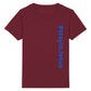 christliches T-Shirt für Kinder mit einem Unisex-Schnitt in dunkelrot aus 100 % Bio-Baumwolle senkrecht auf der rechten Seite steht "#stay in Jesus". Erhältlich in den Größen 98/104 bis 152/164