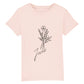 christliches T-Shirt für Kinder mit einem Frauen-Schnitt in pink aus 100 % Bio-Baumwolle mittig auf der Brust ein Blumenstrauß mit dem Namen Jesus. Erhältlich in den Größen 98/104 bis 152/164