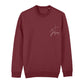 christliches Sweatshirt mit einem Unisex-Schnitt in dunkelrot aus Bio-Baumwolle mit einem Kreuz und dem Schriftzug Jesus minimalistisch rechts auf der Brust. Erhältlich in den Größen XS bis XXL