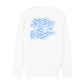 christliches Sweatshirt mit einem Unisex-Schnitt in weiß aus Bio-Baumwolle Rückseite blaue Fische die gegen den Strom schwimmen. Erhältlich in den Größen XS bis XXL