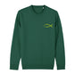 christliches Sweatshirt mit einem Unisex-Schnitt in dunkelgrün aus Bio-Baumwolle Vorderseite mit einem gelben Fisch rechts auf der Brust. Erhältlich in den Größen XS bis XXL