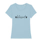 christliches T-Shirt mit einem Frauen-Schnitt in hellblau aus 100 % Bio-Baumwolle mittig auf der Brust "❤︎ blessed ❤︎". Erhältlich in den Größen XS bis XXL