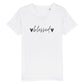 christliches T-Shirt für Kinder mit einem Unisex-Schnitt in weiß aus 100 % Bio-Baumwolle mittig auf der Brust "blessed". Erhältlich in den Größen 98/104 bis 152/164