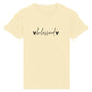 christliches T-Shirt für Kinder mit einem Unisex-Schnitt in hellgelb aus 100 % Bio-Baumwolle mittig auf der Brust "blessed". Erhältlich in den Größen 98/104 bis 152/164