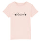 christliches T-Shirt für Kinder mit einem Unisex-Schnitt in pink aus 100 % Bio-Baumwolle mittig auf der Brust "blessed". Erhältlich in den Größen 98/104 bis 152/164