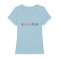 christliches T-Shirt mit einem Frauen-Schnitt in hellblau aus 100 % Bio-Baumwolle mittig auf der Brust "# Jesus first". Erhältlich in den Größen XS bis XXL