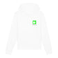 christlicher Hoodie mit einem Unisex-Schnitt in weiß aus Bio-Baumwolle "WorshipTime" mit dem Schriftzug " WorshipTime " und einen Button angelehnt an den FaceTime Button rechts auf der Brust. Erhältlich in den Größen XS bis XXL und in weiteren Farben