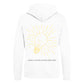 christlicher Hoodie mit einem Unisex-Schnitt in weiß aus Bio-Baumwolle auf der Rückseite ist eine gelbe leuchtende Glühlampe und der Text " ...sondern er wird das Licht des Lebens haben." . Erhältlich in den Größen XS bis XXL