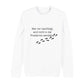 christliches Sweatshirt mit einem Unisex-Schnitt in weiß aus Bio-Baumwolle auf der Vorderseite sind Fußspuren und der Text "Wer mit nachfolgt, wird nicht in der Finsternis wandeln..." . Erhältlich in den Größen XS bis XXL