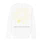 christliches Sweatshirt mit einem Unisex-Schnitt in weiß aus Bio-Baumwolle auf der Rückseite ist eine gelbe leuchtende Glühlampe und der Text " ...sondern er wird das Licht des Lebens haben." . Erhältlich in den Größen XS bis XXL
