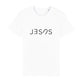 christliches T-Shirt mit einem Unisex-Schnitt in weiß aus 100 % Bio-Baumwolle auf der Vorderseite "JESUS" mittig auf der Brust. Erhältlich in den Größen S bis XXL