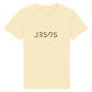 christliches T-Shirt für Kinder mit einem Unisex-Schnitt in hellgelb aus 100 % Bio-Baumwolle mittig auf der Brust "Jesus". Erhältlich in den Größen 98/104 bis 152/164