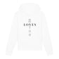 christlicher Hoodie mit einem Unisex-Schnitt in weiß aus Bio-Baumwolle "he LOVES you" aus unserer he... Kollektion. Erhältlich in den Größen XS bis XXL
