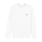 christliches Sweatshirt mit einem Unisex-Schnitt in weiß aus Bio-Baumwolle rechts minimalistisch auf der Brust ein Herz mit einem Kreuz. Erhältlich in den Größen XS bis XXL