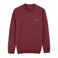 christliches Sweatshirt mit einem Unisex-Schnitt in dunkelrot aus Bio-Baumwolle rechts minimalistisch auf der Brust ein Herz mit einem Kreuz. Erhältlich in den Größen XS bis XXL