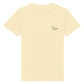 christliches T-Shirt für Kinder mit einem Unisex-Schnitt in hellgelb aus 100 % Bio-Baumwolle rechts auf der Brust ein Herz und ein Kreuz. Erhältlich in den Größen 98/104 bis 152/164