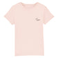 christliches T-Shirt für Kinder mit einem Unisex-Schnitt in pink aus 100 % Bio-Baumwolle rechts auf der Brust ein Herz und ein Kreuz. Erhältlich in den Größen 98/104 bis 152/164