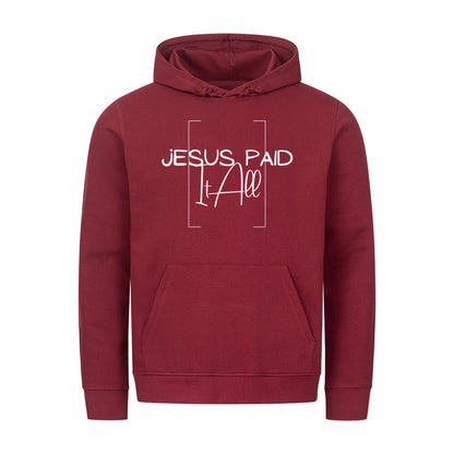 christlicher Hoodie mit einem Unisex-Schnitt in dunkelrot aus Bio-Baumwolle rechts minimalistisch auf der Brust "Jesus lebt". Erhältlich in den Größen XS bis XXL