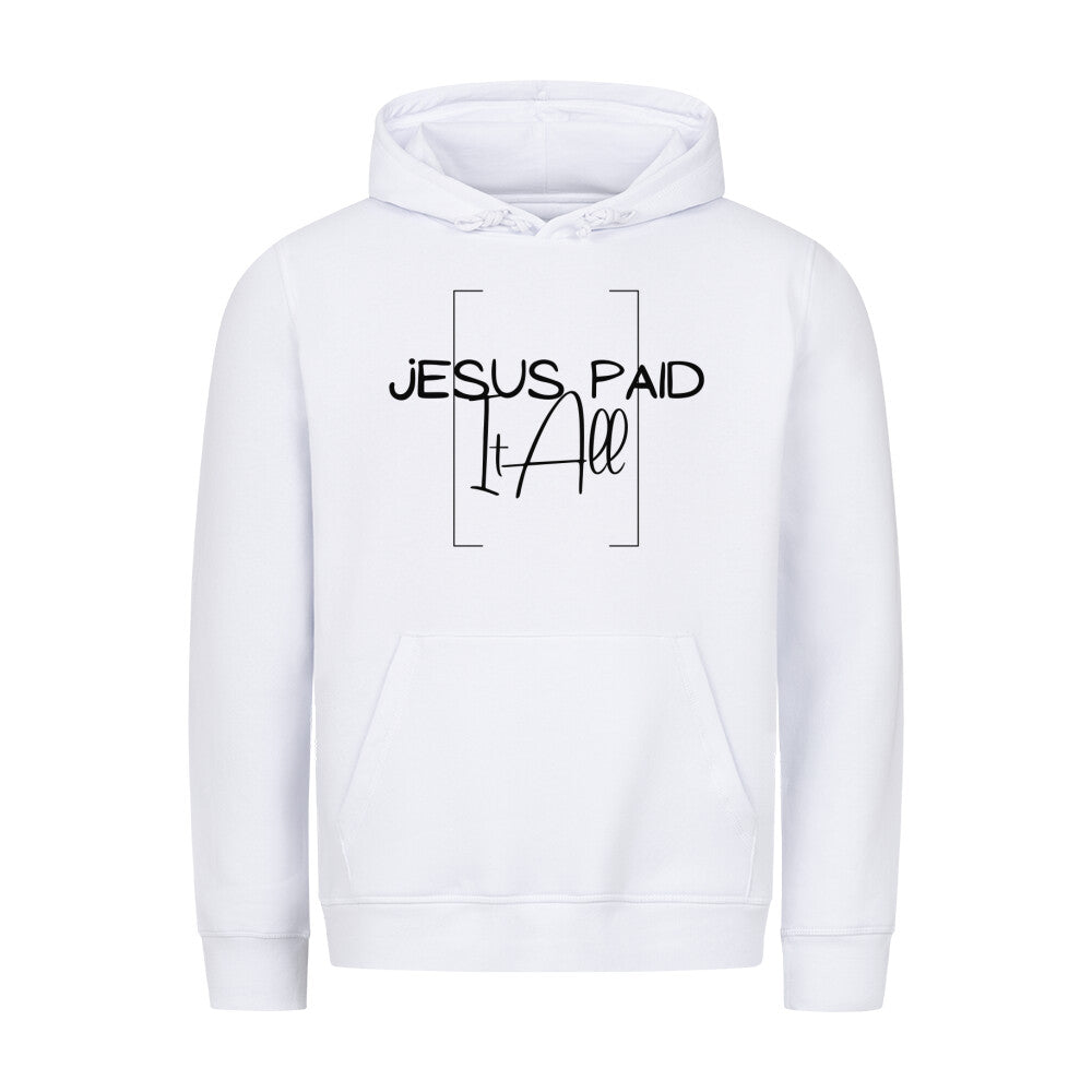 christlicher Hoodie mit einem Unisex-Schnitt in weiß aus Bio-Baumwolle rechts minimalistisch auf der Brust "Jesus lebt". Erhältlich in den Größen XS bis XXL