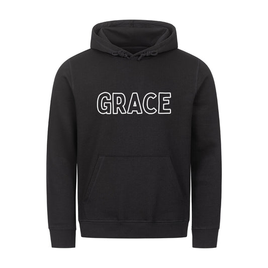 christlicher Hoodie mit einem Unisex-Schnitt in schwarz aus Bio-Baumwolle mittig auf der Brust "Grace". Erhältlich in den Größen XS bis XXL